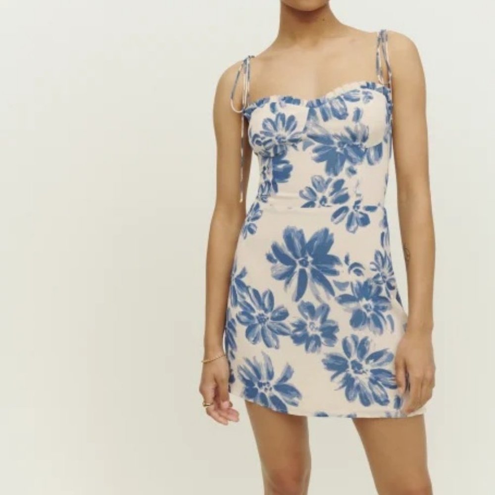 NWT Reformation Louelle mini blue floral dress US 8